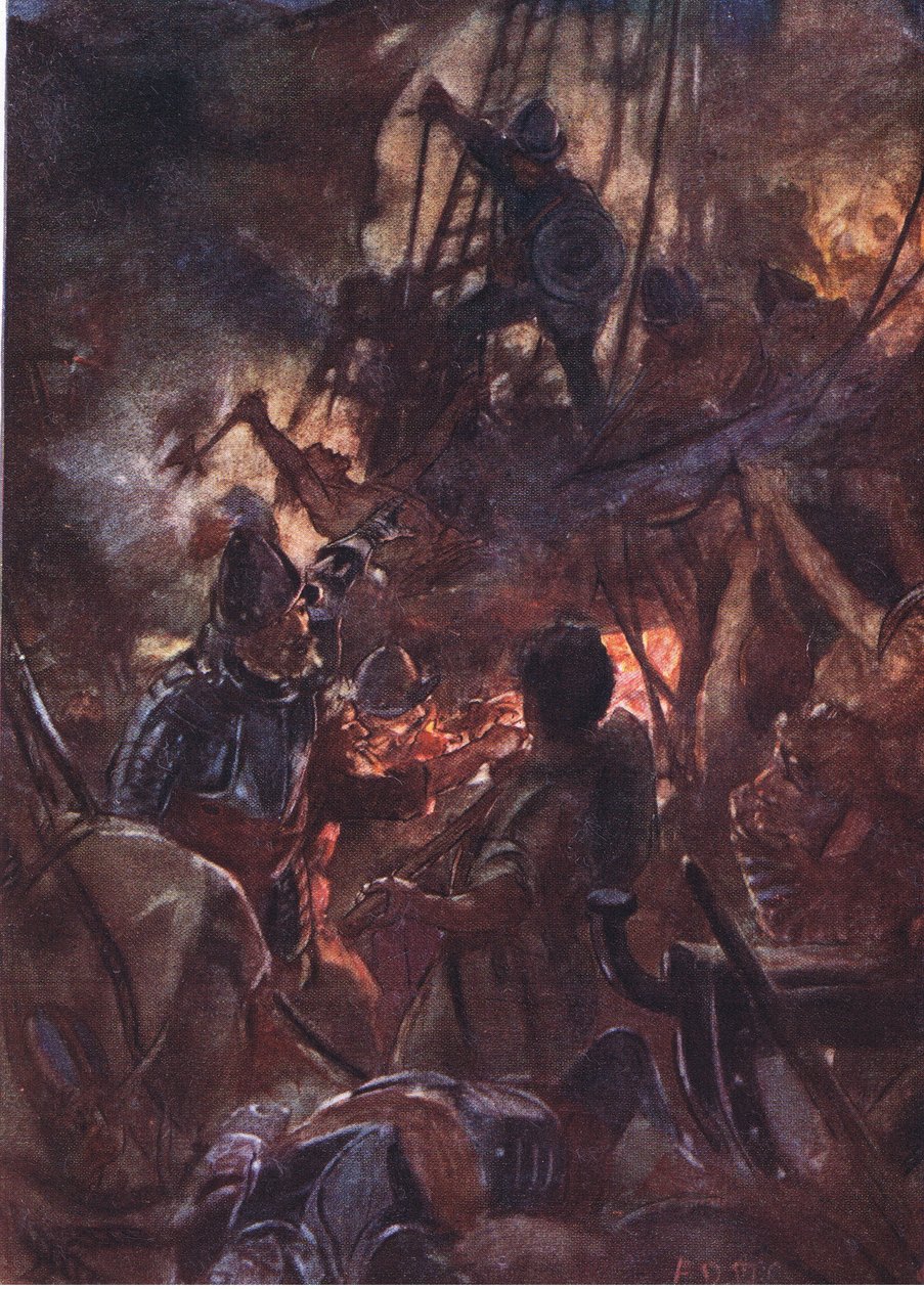 A csata hevesen és hosszan dúlt, illusztráció a Történelem romantikájából: Hollandia, 1920-as évek alkotó: Arthur David McCormick