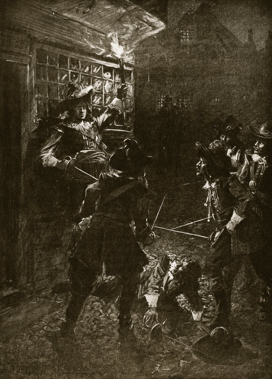 II. Károly király hívei megtámadják Sir John Coventryt, 1670, illusztráció Hutchinson „A brit nemzet története” című művéből, 1920 körül alkotó: Arthur David McCormick