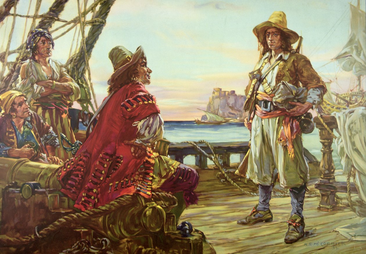 Toborzás egy kalózhajóra a 17. században alkotó: Arthur David McCormick