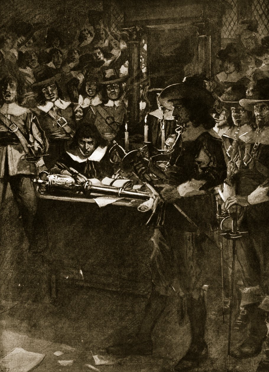 Strafford feladja kardját az alsóházban, illusztráció Hutchinson „A brit nemzet története” című művéből, 1920 körül alkotó: Arthur David McCormick