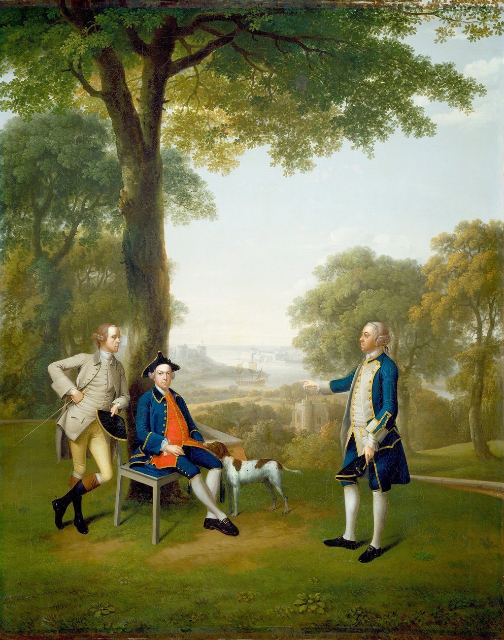 Arthur Holdsworth Thomas Taylorral és Stancombe kapitánnyal beszélget a River Dartnál, 1757. alkotó: Arthur Devis