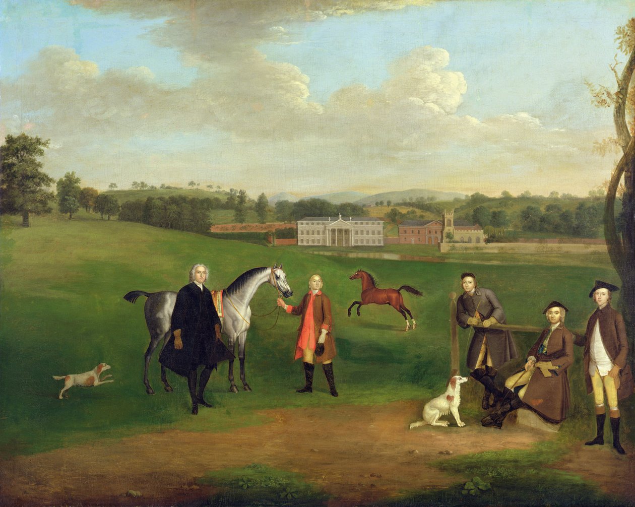 Leak Okeover, Rev. John Allen és Chester kapitány az Okeover Hallban, Staffordshire, c. 1785 alkotó: Arthur Devis