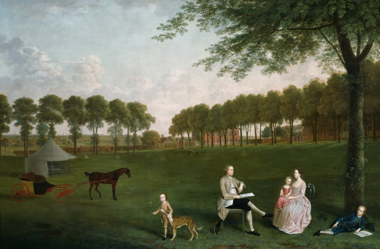Sir John Shaw és családja az Eltham Lodge parkban, Kentben, 1761. alkotó: Arthur Devis