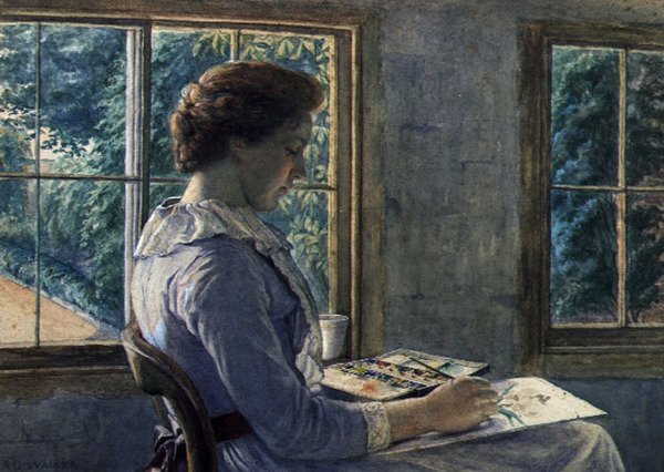 Női festmény (akvarell, papír) alkotó: Arthur George Walker