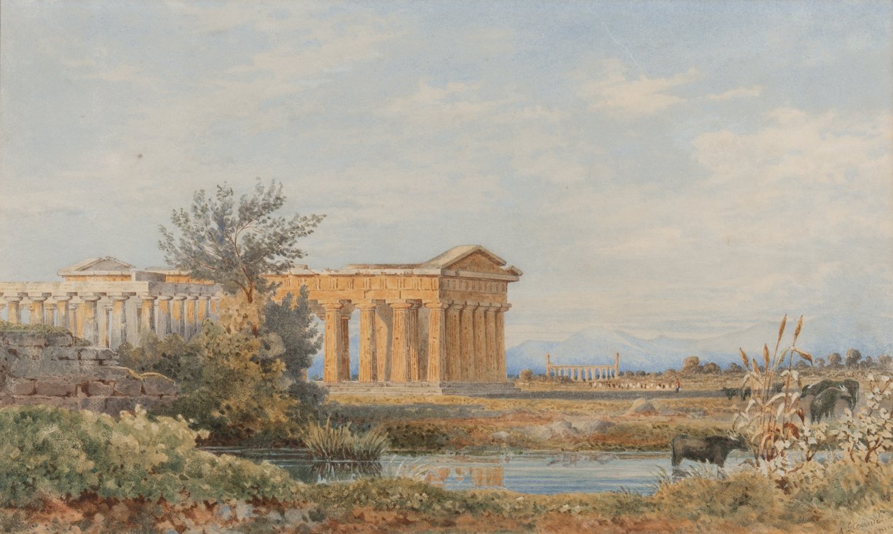 Paestum templomai, 1843-44 (wc papíron) alkotó: Arthur Glennie