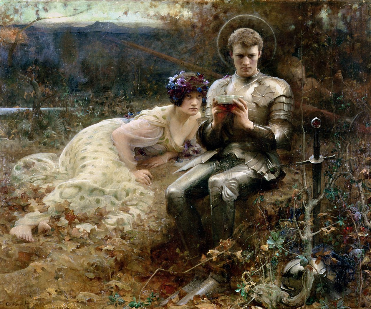 Sir Percival megkísértése alkotó: Arthur Hacker