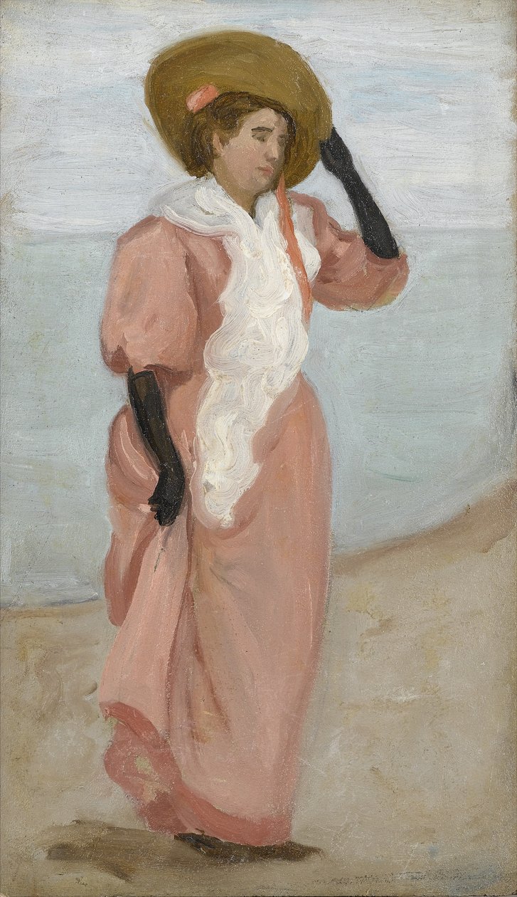Egy hölgy a tenger mellett, (A Sudden Gust of Wind), 1895 körül alkotó: Arthur Haythorne Studd
