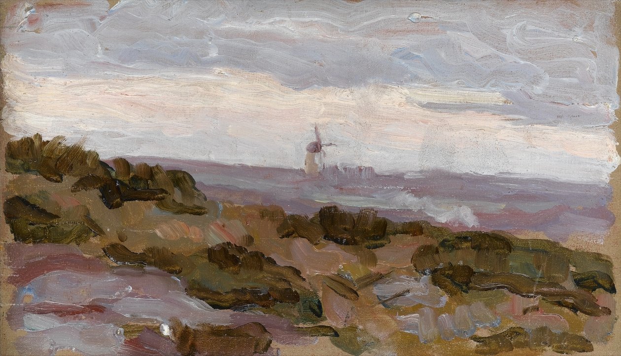 Tájtanulmány szélmalommal a láthatáron, 1900 körül alkotó: Arthur Haythorne Studd