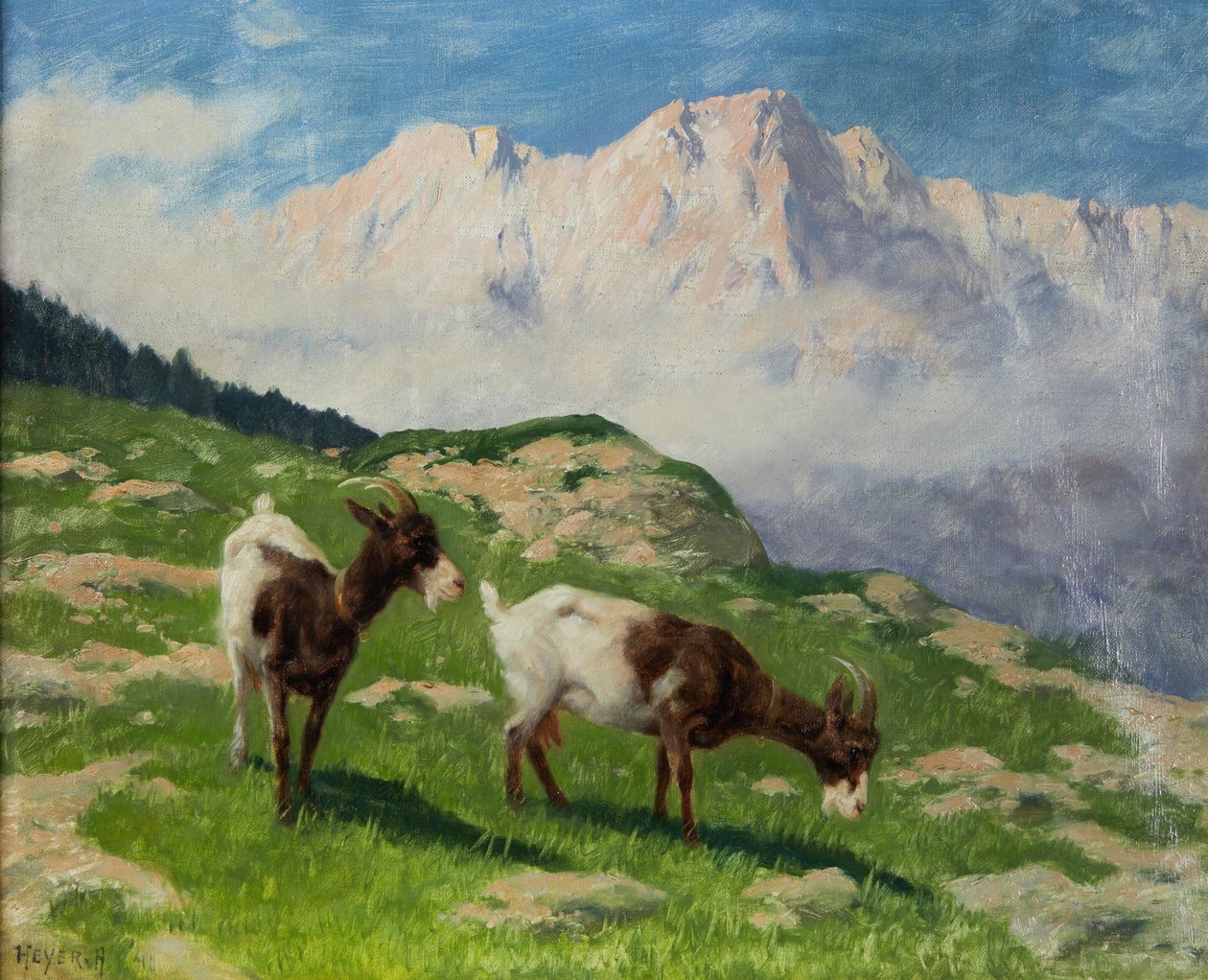 Arthur Heyer kecskék a hegyvidéki tájban alkotó: Arthur Heyer