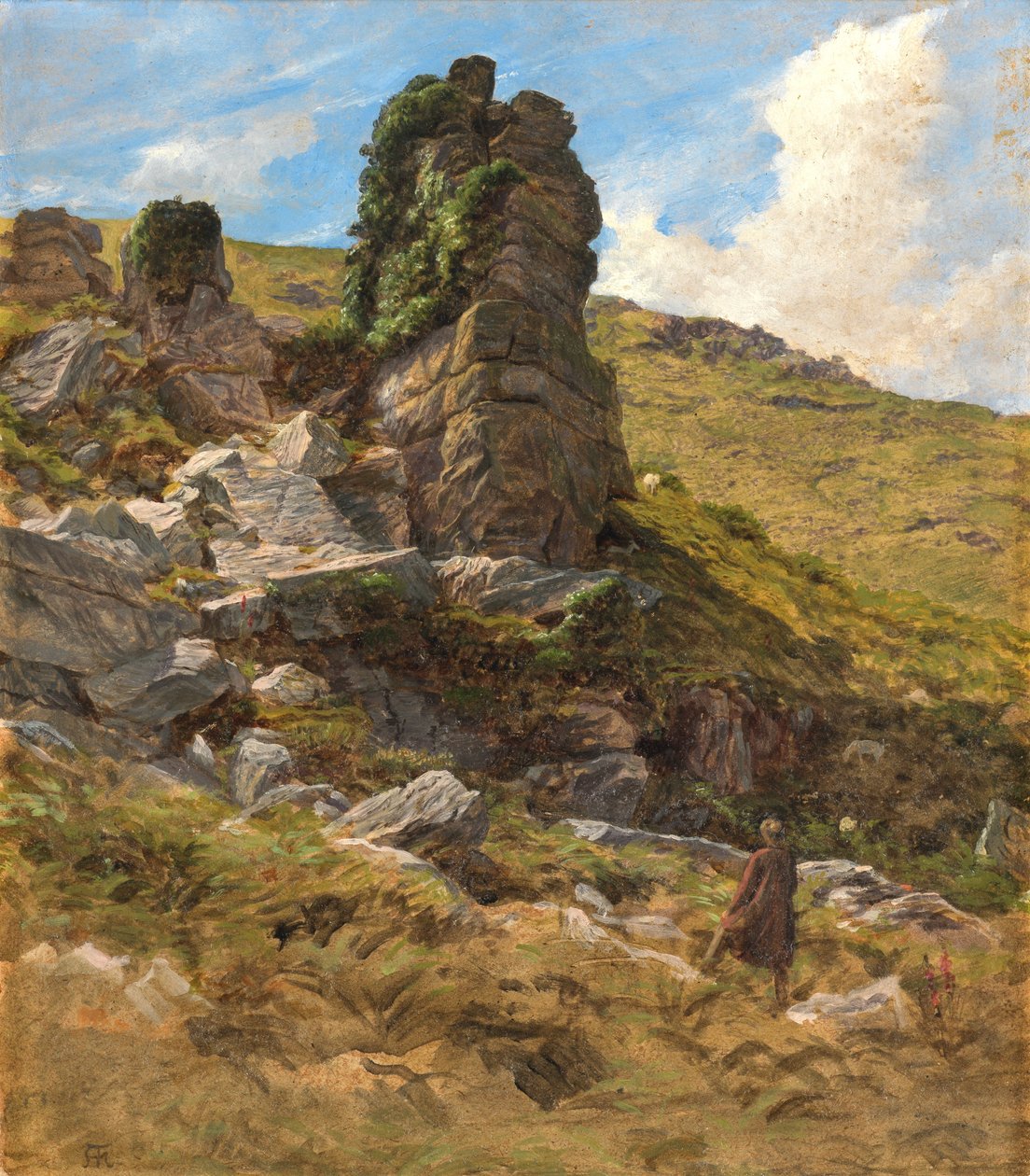 A Rocky Outcrop (olaj a kártyán) alkotó: Arthur Hughes