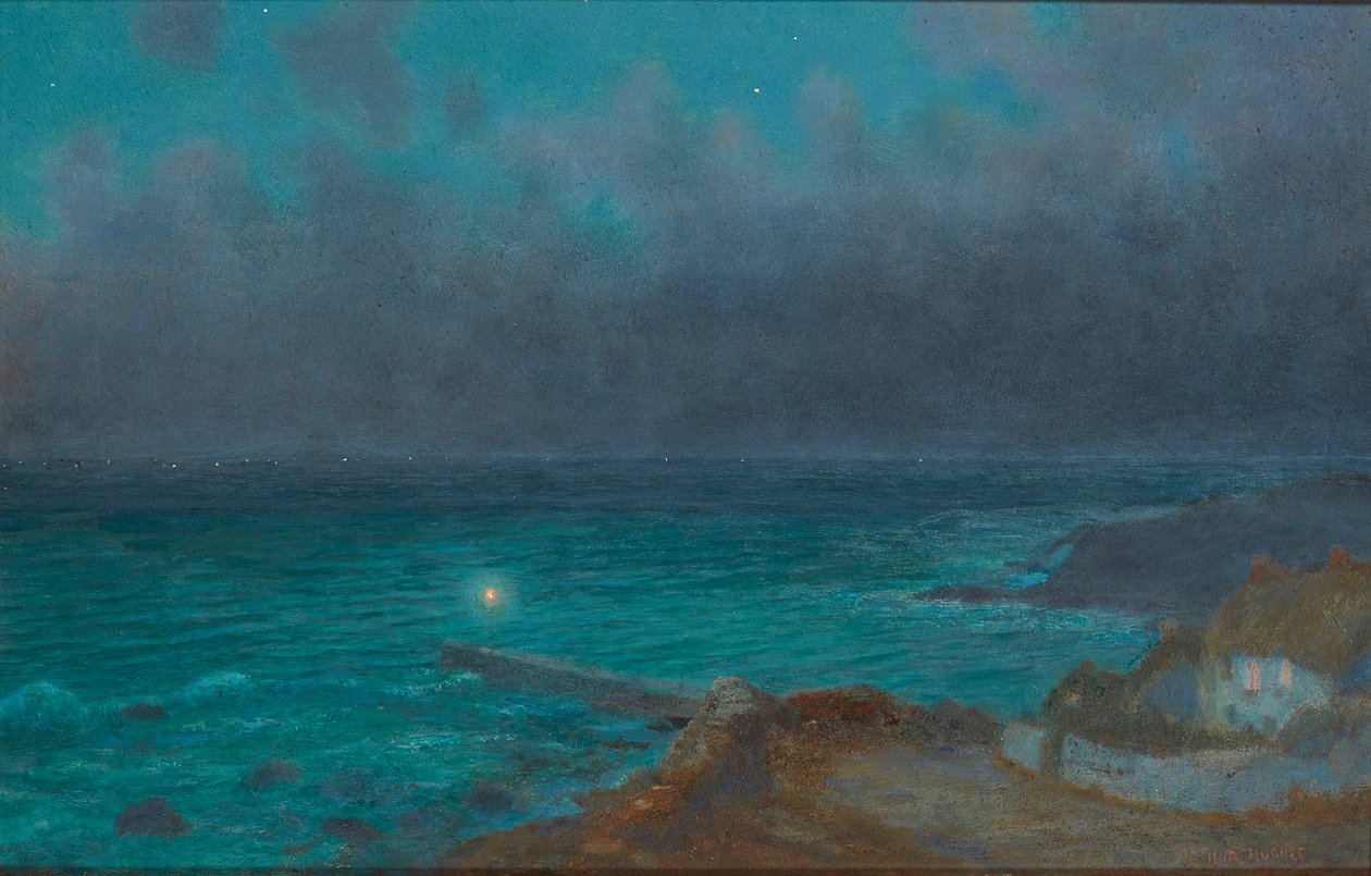 Biztonságos menedék, Cornwall (olaj a fedélzeten) alkotó: Arthur Hughes