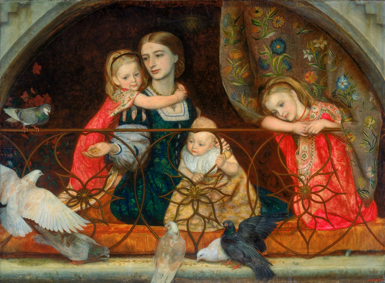 Mrs. Leathart és három gyermeke, 1863-65 körül alkotó: Arthur Hughes