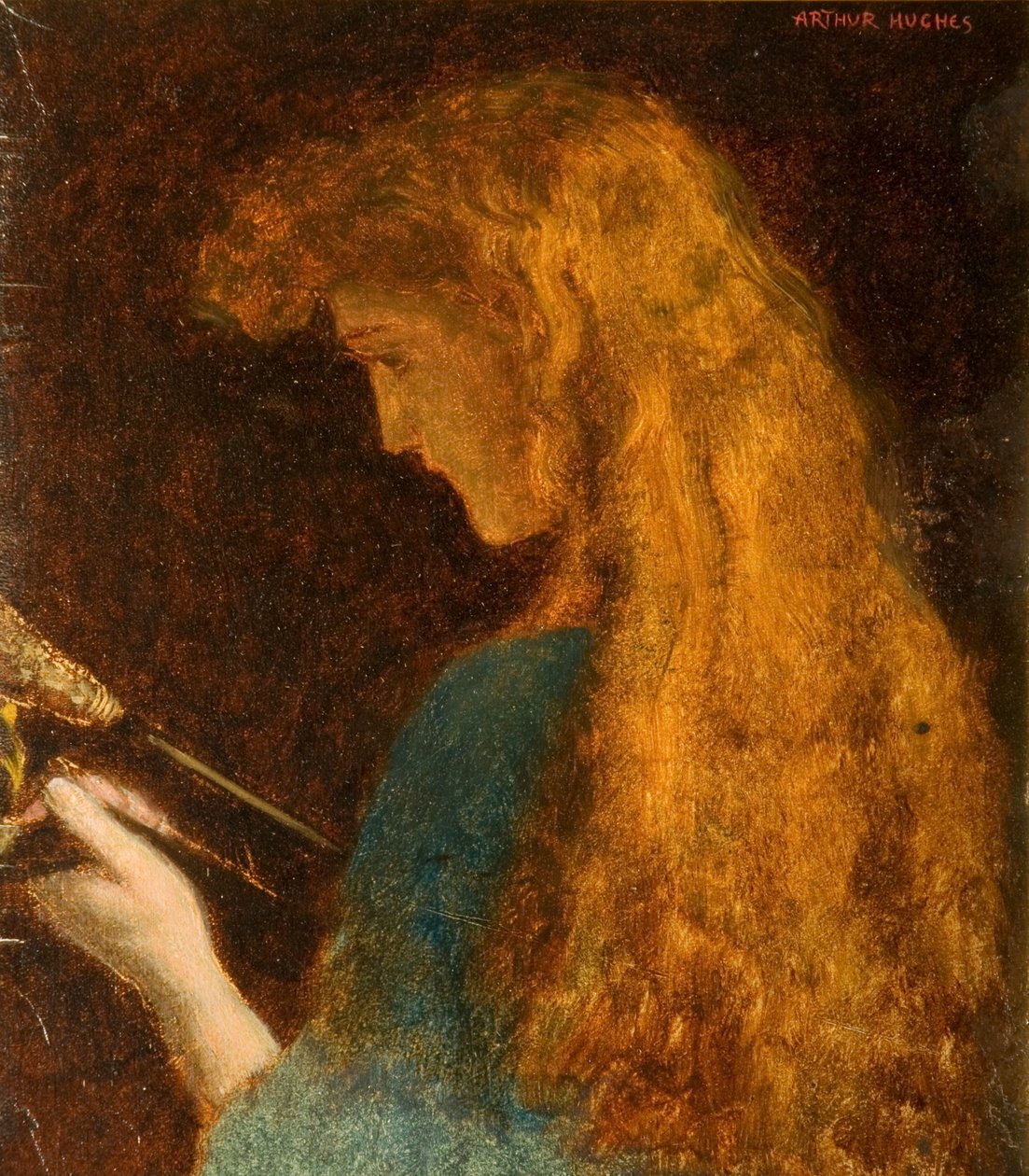 Tanulmány a lány fejéről alkotó: Arthur Hughes
