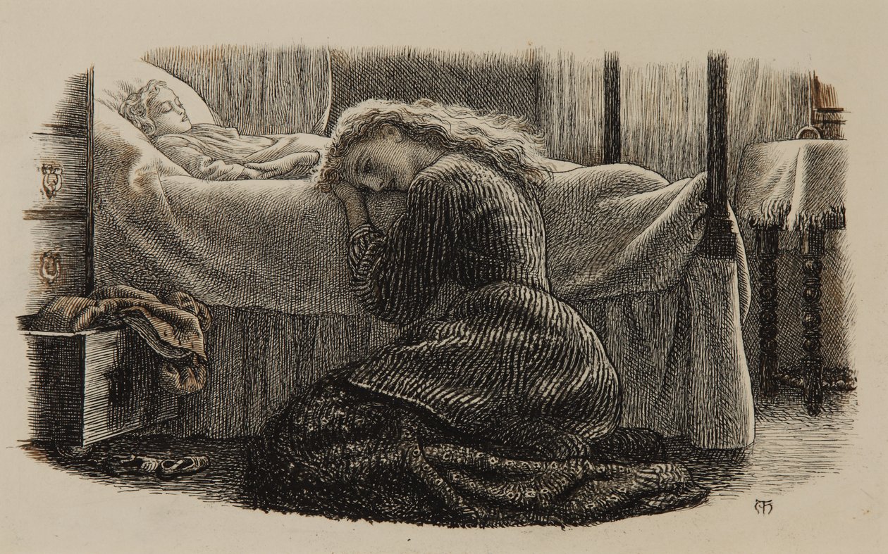 A legfiatalabb gyermek halála, 1865 körül (tinta papíron) alkotó: Arthur Hughes