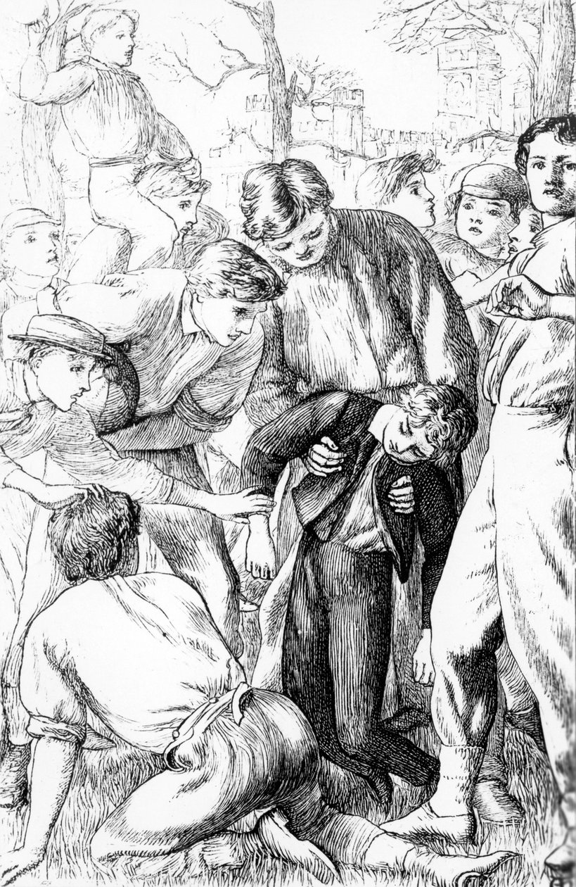 Tom első labdarúgó sikere, illusztráció Thomas Hughes (1822-96) "Tom Brown