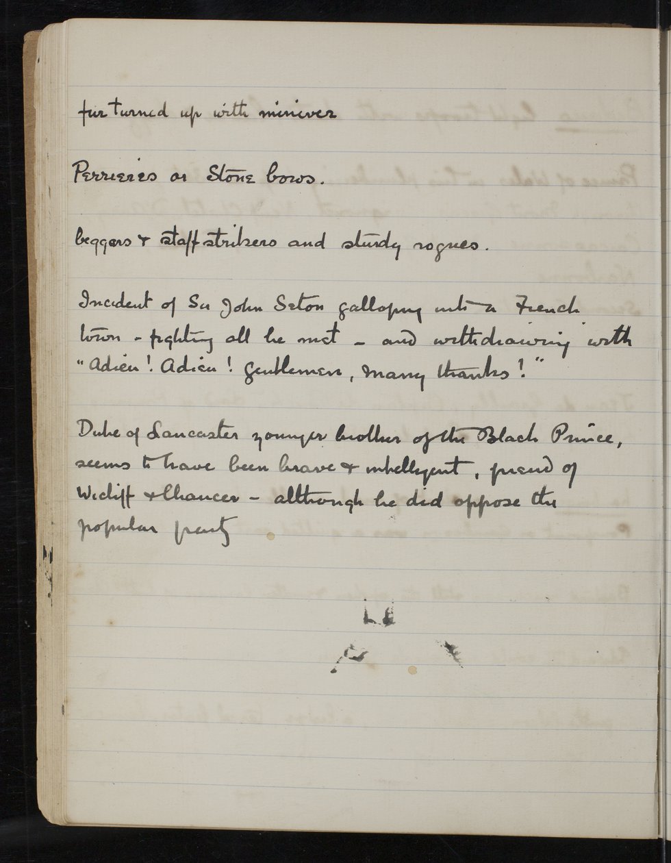 Oldal a The White Company jegyzetfüzetéből, The Newberry Library Vault Folio Case MS 5116 no. 2 alkotó: Arthur Ignatius Conan Doyle