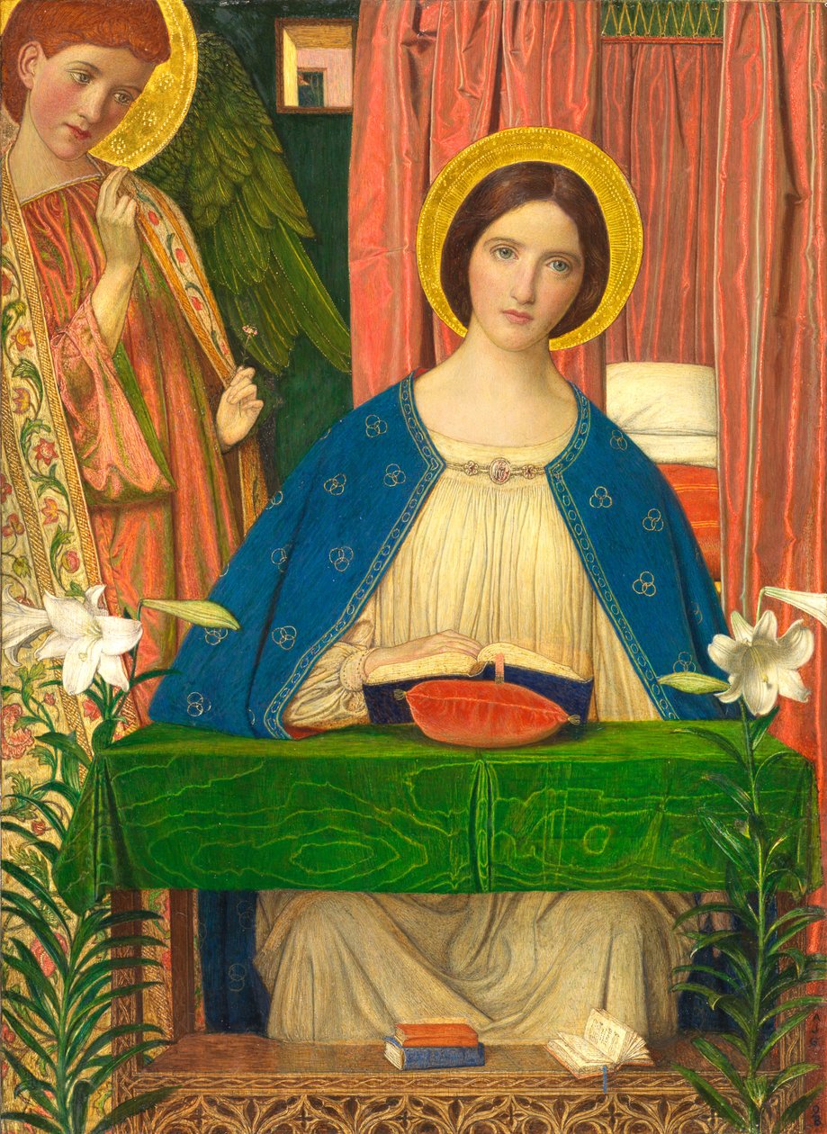 Az Angyali üdvözlet (tempera aranylevéllel, megemelt szerszámos gessón, fatáblán) alkotó: Arthur Joseph Gaskin