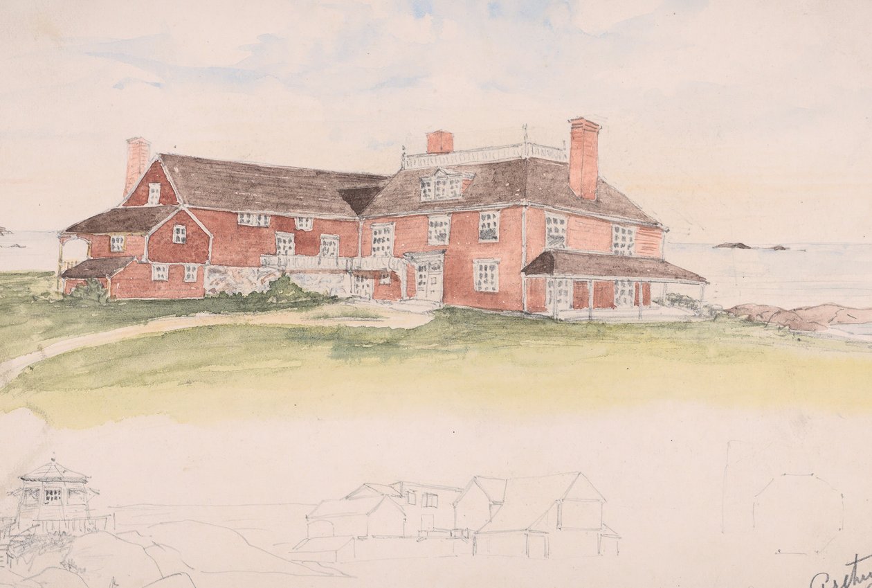 Faház a víz közelében talán egy korai ötlet Cliffs, Manchester, Mass..., kb. 1879. alkotó: Arthur Little