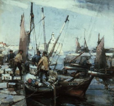Kikötői jelenet (olaj, vászon) alkotó: Arthur MacDonald