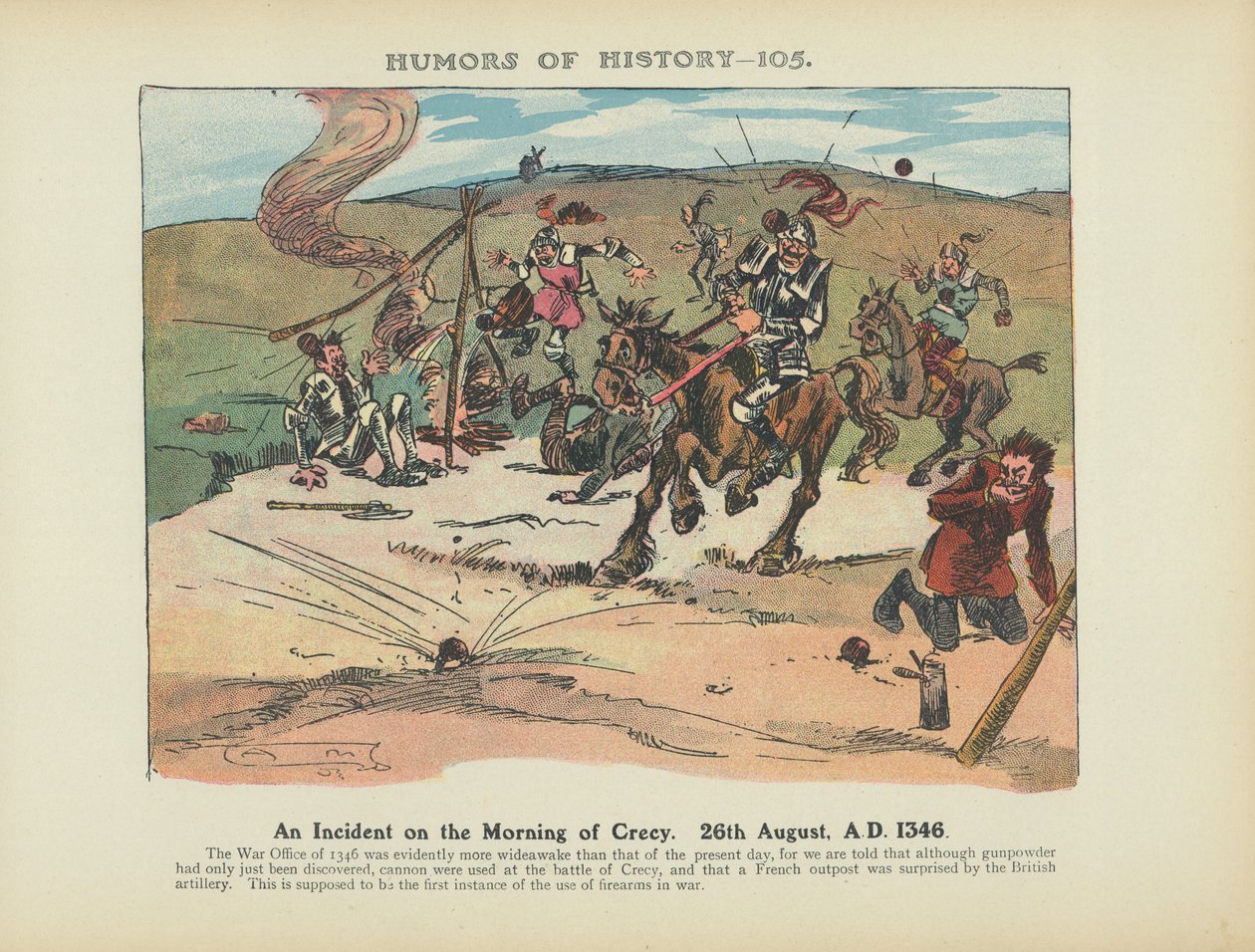 Egy incidens Crecy reggelén. Kr. u. 1346. augusztus 26. (színes litográfia) alkotó: Arthur Moreland