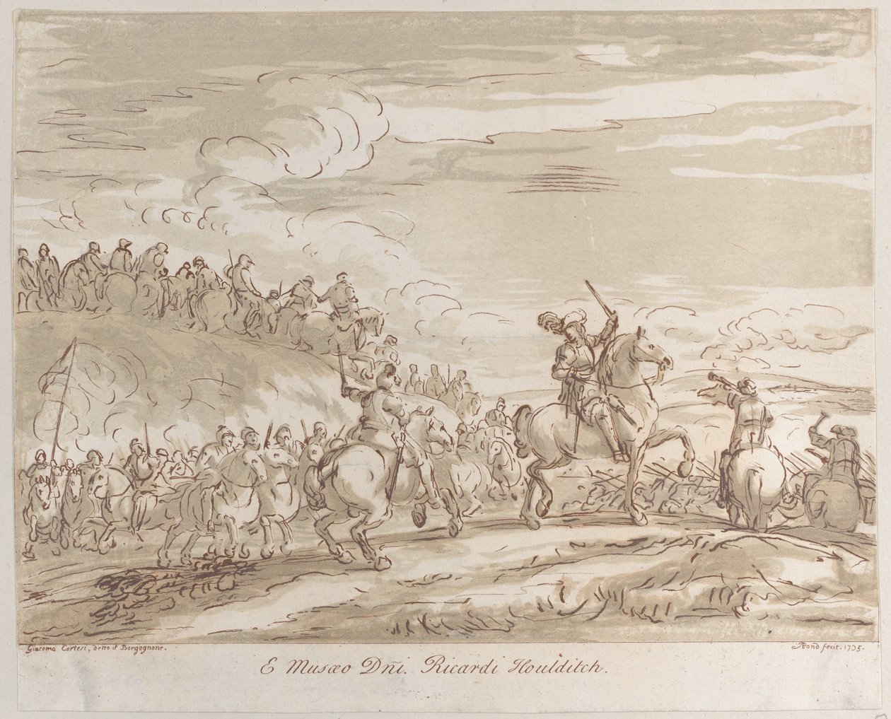 A lovasság rohamra tör, lóháton, kardot emelő központi alakkal, 1735., 1735. alkotó: Arthur Pond