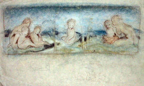 Egy gyermek a tündérek között Tanulmány egy olajfestmény (pasztell, papír) alkotó: Arthur Rackham