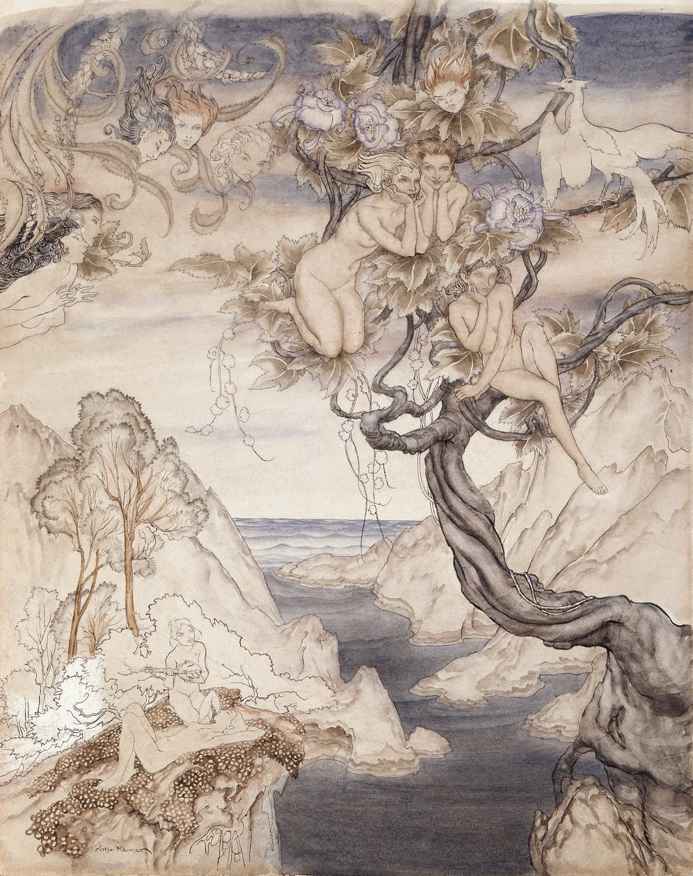 Tündérdal, készült a II. felvonás ii. jelenetéhez, a Szentivánéji álomból (toll, tinta és WC papíron) alkotó: Arthur Rackham