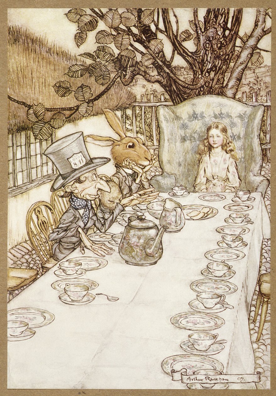 Mad Tea Party, Alice kalandjai csodaországban, Lewis Carroll, pub. 1907 (színes litó) alkotó: Arthur Rackham