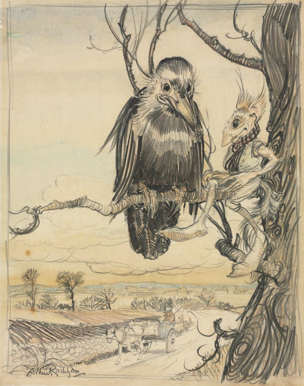 Egy mókus és egy varjú alkotó: Arthur Rackham