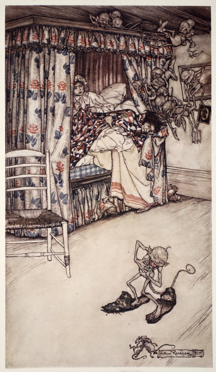 Egy függöny-előadás a világ összes prédikációját megéri, mert megtanítja a türelem és a hosszútűrés erényeit. Rip Van Winkle-től Washington Irving, pub. 1910 alkotó: Arthur Rackham