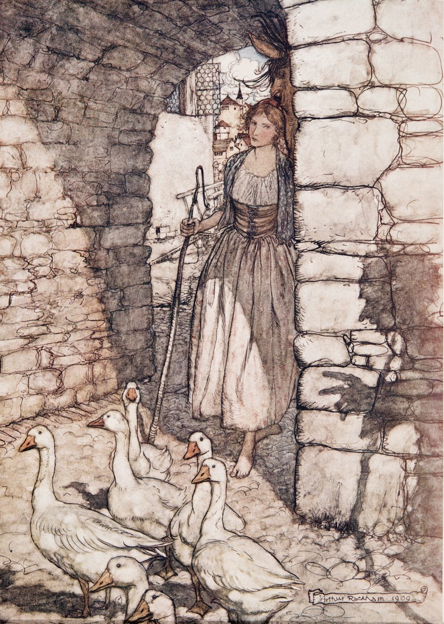 Jaj! Kedves Falada, ott lógsz .. , a Grimm testvérek tündérmeséiből, kocsmából. 1909 alkotó: Arthur Rackham