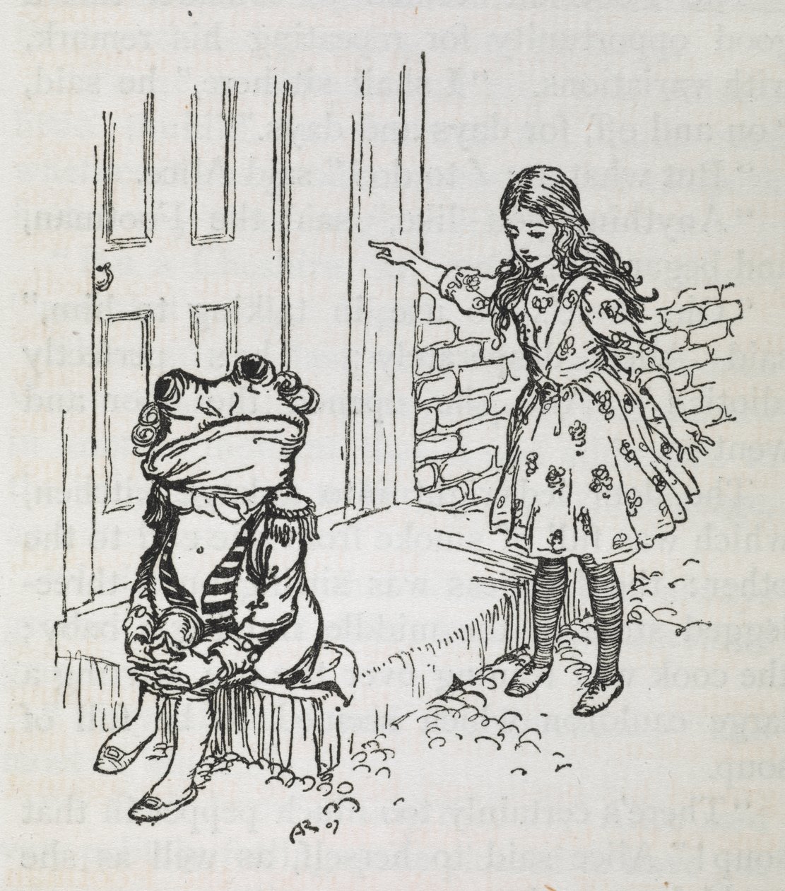 Alice és egy lakájnak öltözött béka alkotó: Arthur Rackham