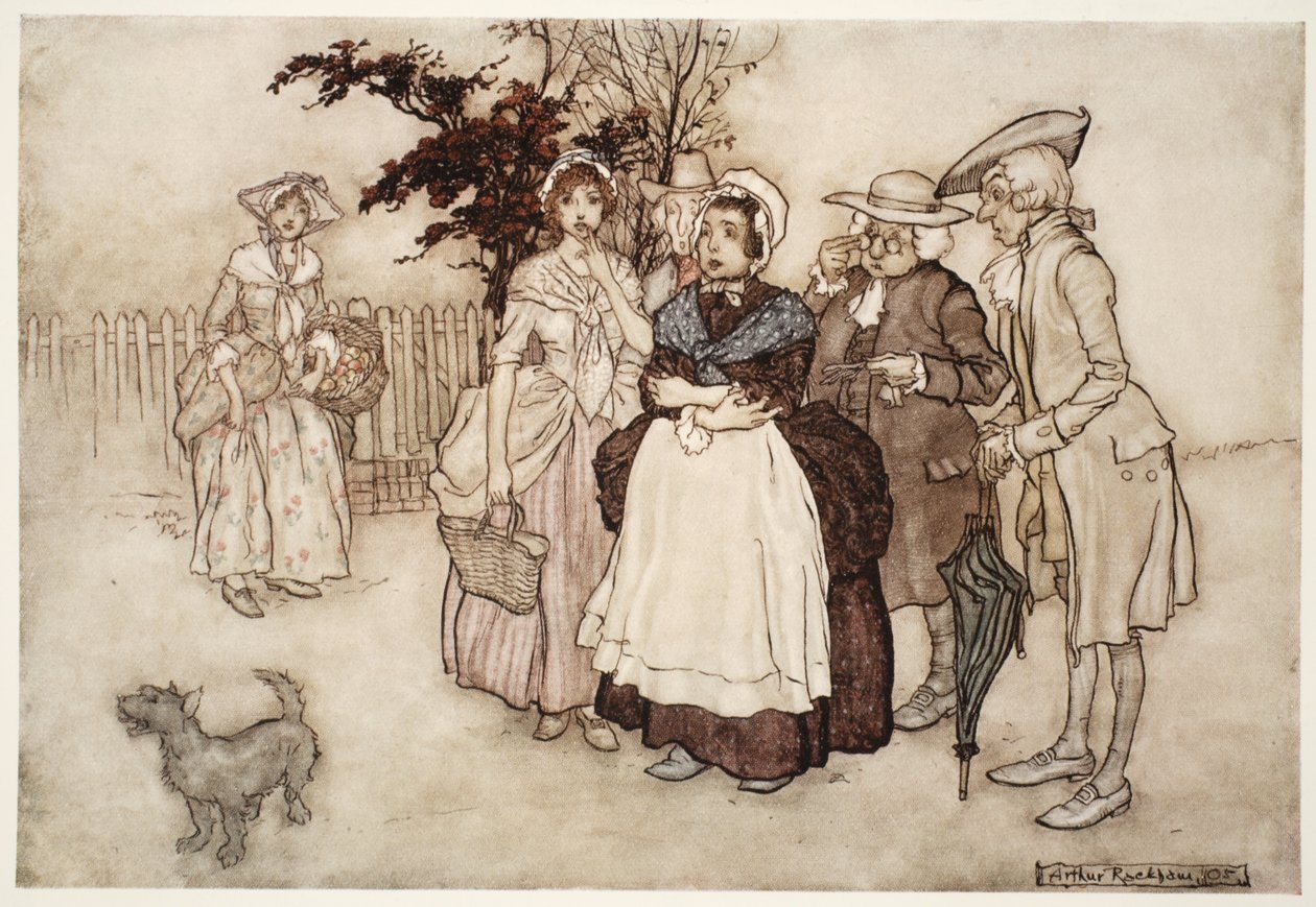 "Mindenki megdöbbent." - Rip Van Winkle, Washington Irving, pub. 1910 (színes litó) alkotó: Arthur Rackham