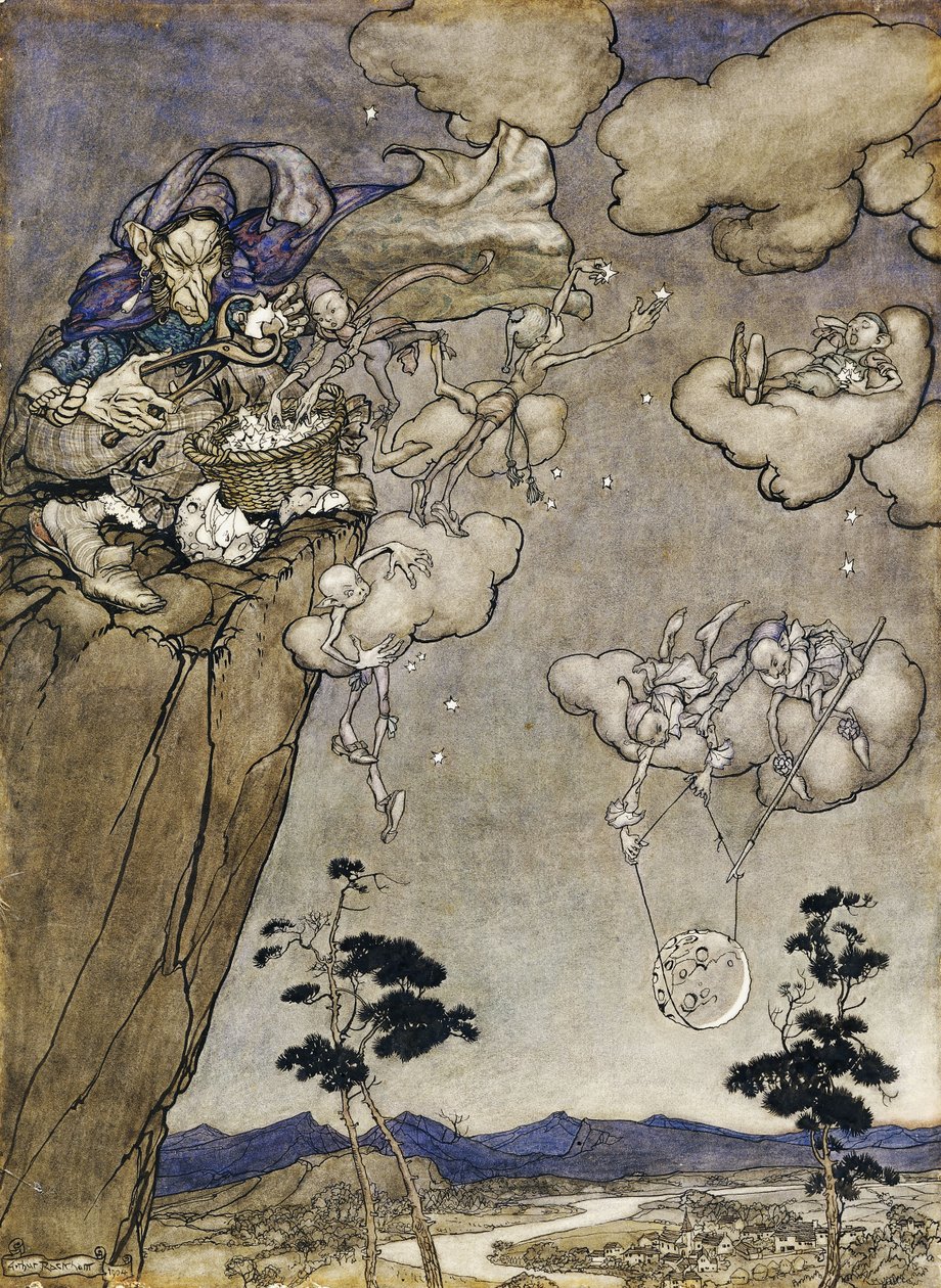 Illusztráció Rip van Winkle-hez: "Őket egy öreg squaw szellem uralta", 1904 alkotó: Arthur Rackham