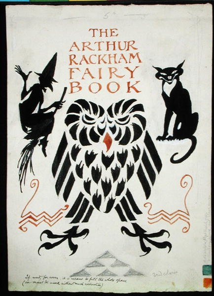 Bagoly, boszorkány és macskája, az 1933-ban kiadott „The Arthur Rackham Fairy Book” címlapja (toll és tinta akvarellel, testfesték és ceruza papíron) alkotó: Arthur Rackham