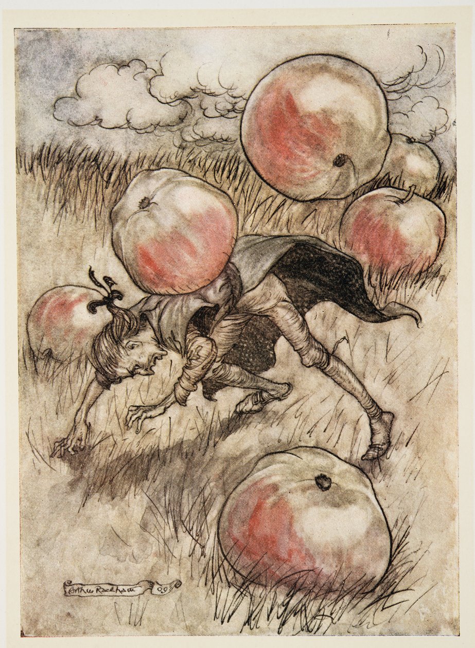 Az Apples Came Tumbling about my Ears, a Gulliver utazásai, Jonathan Swift (1667-1745), pub. 1909 alkotó: Arthur Rackham