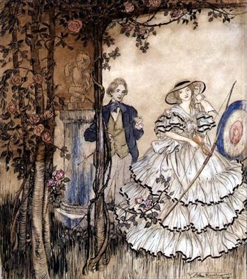 Íjászat (toll és tus, akvarell) alkotó: Arthur Rackham