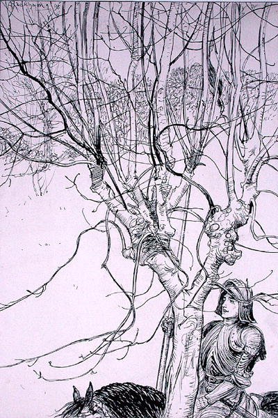 „As I lay Thinkynge, ő lovagolt az útjára” – illusztráció a „The Ingoldsby Legends, or Mirth and Marvels” című könyvéből, Thomas Ingoldsby 1898-ban megjelent (toll és tinta papíron) alkotó: Arthur Rackham