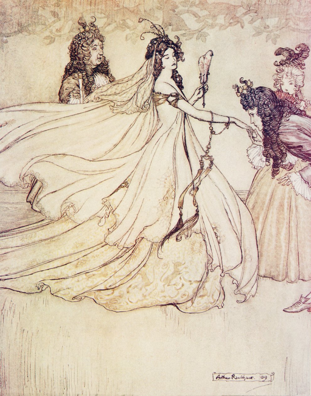 Aschenputtel megy a bálba, a Grimm testvérek tündérmeséi, kocsma. 1909 alkotó: Arthur Rackham