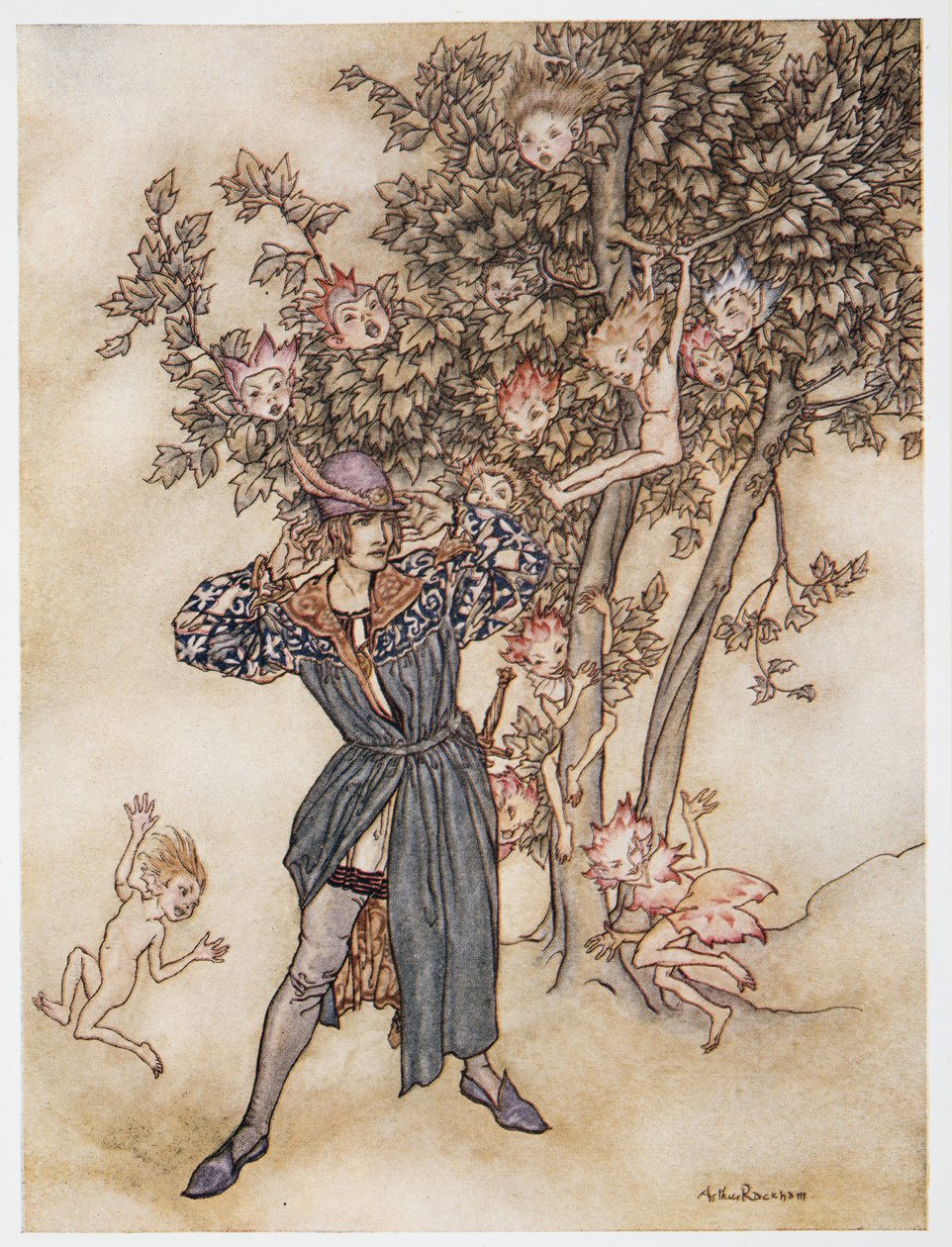 Burthen (szétszórtan) Hark Hark!, William Shakespeares illusztrációja A vihar, pub. 1926 alkotó: Arthur Rackham