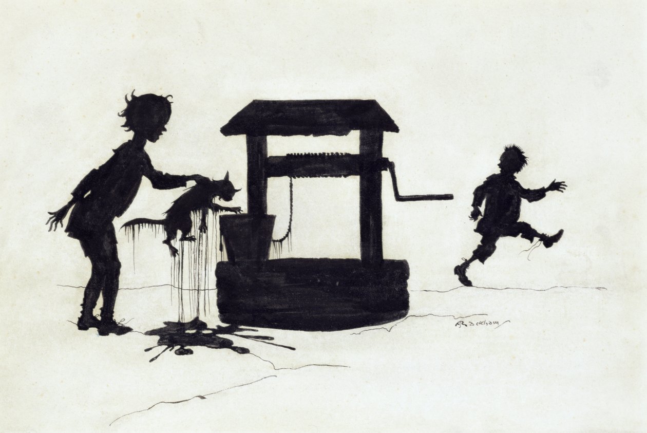 Ding Dong Bell, illusztráció a Mother Goose: The Old Nursery Rhymes című könyvből, 1913-ban (toll és tinta) alkotó: Arthur Rackham