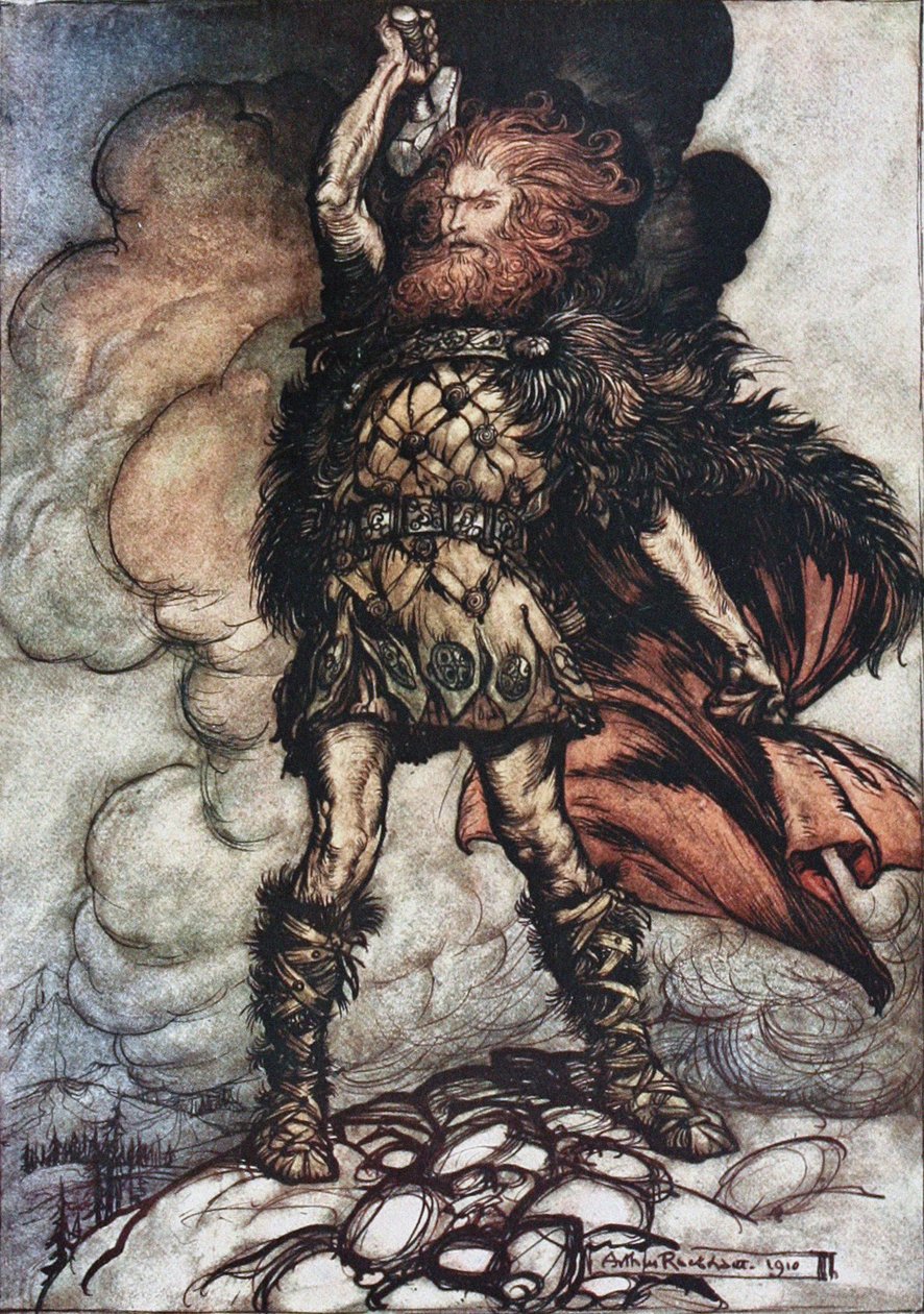 Donner, a te urad, összehívja vendéglátóit! Illusztráció a Rajnaarany és a Valkűr számára, Richard W alkotó: Arthur Rackham