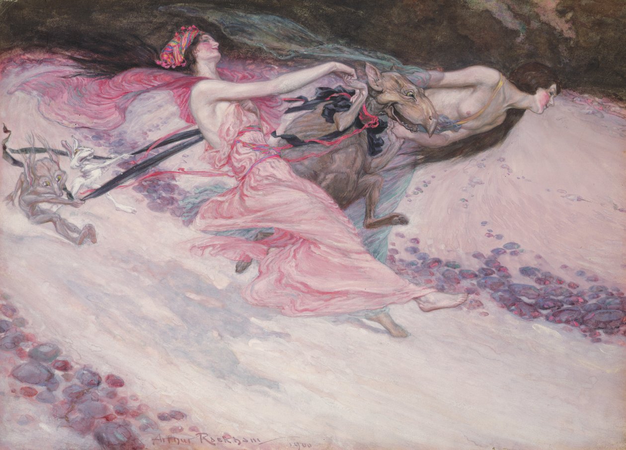 Elfin Revellers, 1900 (wc és gouache a panelen) alkotó: Arthur Rackham