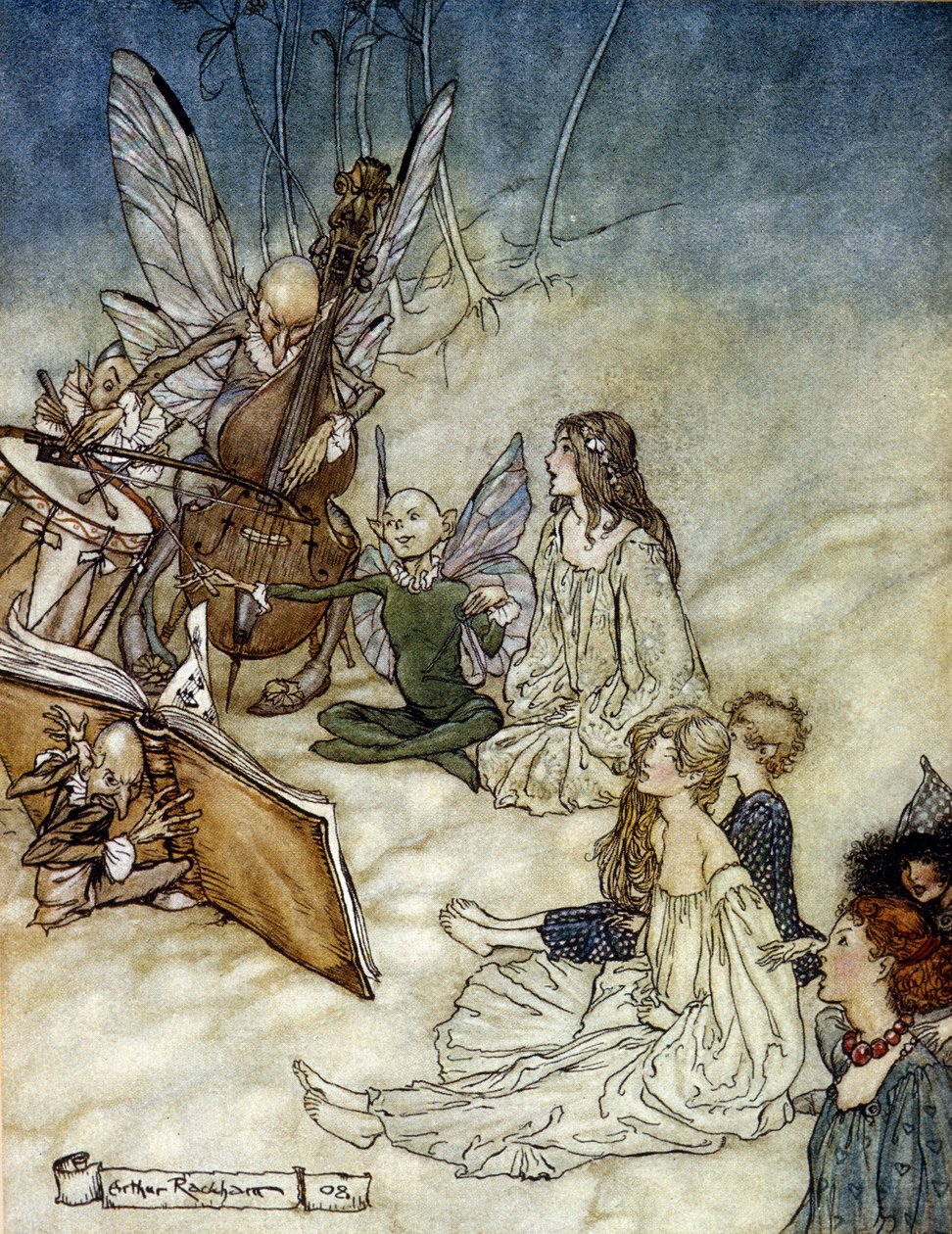 Elfek zenélnek Illusztráció: Arthur RACKHAM (1867-1939) A nyári éjszaka álmához, William SHAKESPEARE alkotó: Arthur Rackham