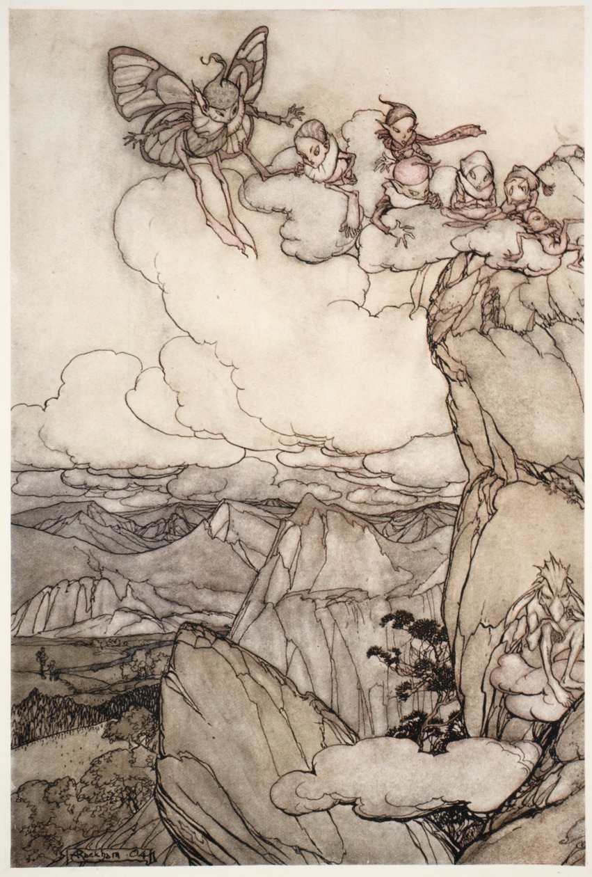 Tündérek a hegyekben, Rip Van Winkle-től Washington Irvingtől, kocsma. 1910 alkotó: Arthur Rackham