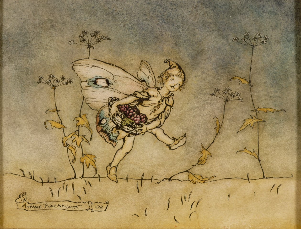 Tündér, illusztráció a Szentivánéji álomból, Heinemann, 1908 (toll, tinta és wc papíron) alkotó: Arthur Rackham
