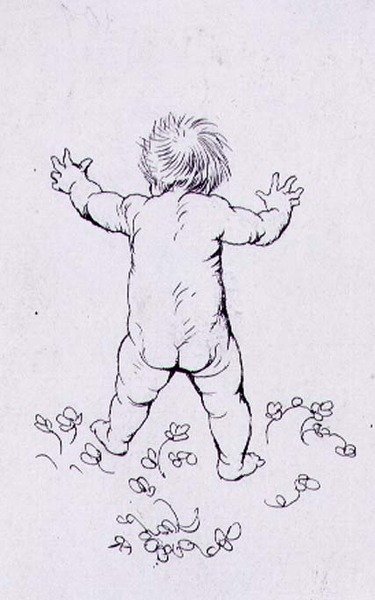 Az első lépések, illusztráció az Algernon Charles Swinburne (1837-1909) kocsma "The Springtide of Life, Poems of Childhood" című könyvéből. 1918 (toll és tinta) alkotó: Arthur Rackham