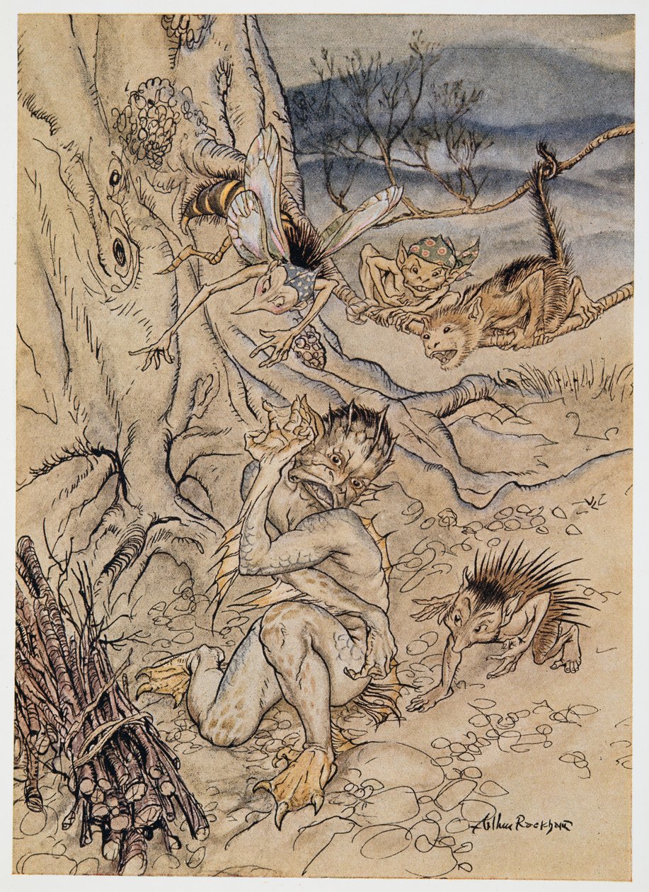 Minden apróságért rám vetnek, illusztráció William Shakespeare: A vihar című kocsmából. 1926 alkotó: Arthur Rackham