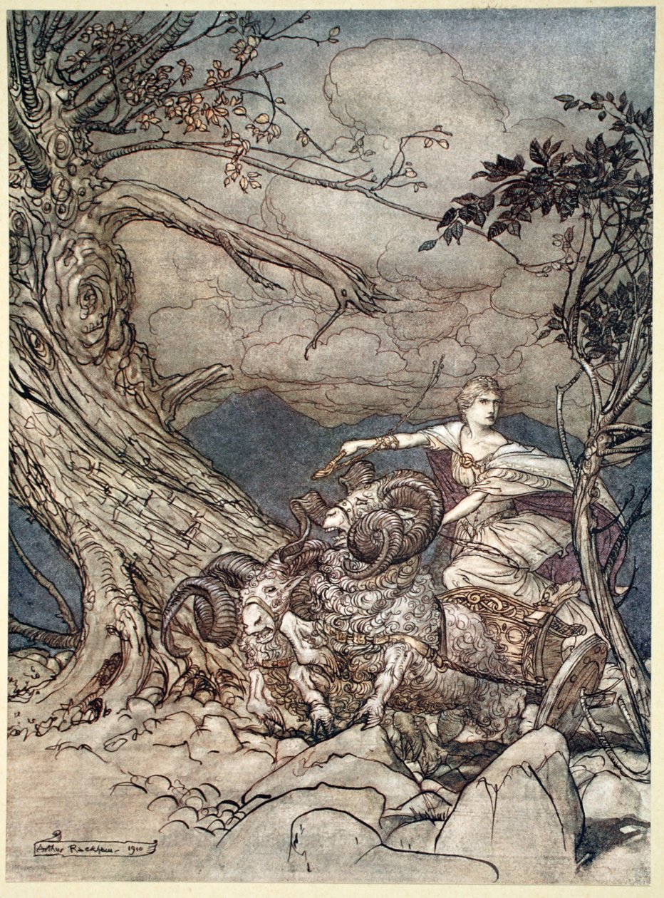 „Fricka mérgesen közeledik”, 1910. alkotó: Arthur Rackham