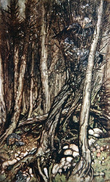 Gnómok, illusztráció Friedrich de la Motte Fouque báró „Undine” című könyvéből (1777-1843) 1909 (litho) alkotó: Arthur Rackham